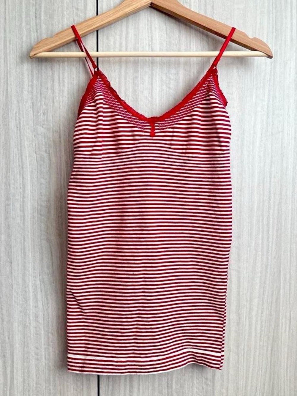 Forever 21 Red and White Striped Lace-Trim Camisole